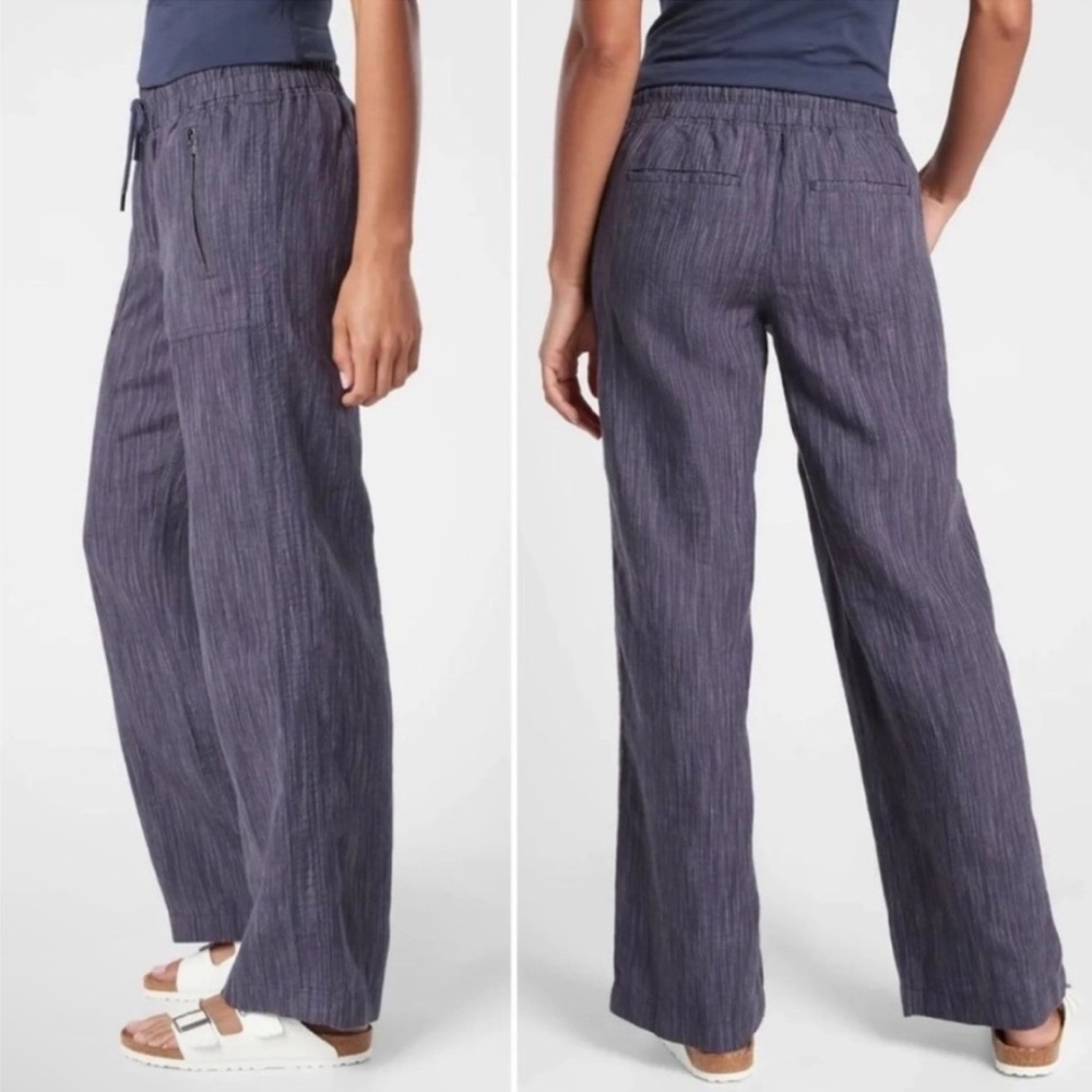 Athleta Cabo Linen Textured Wide Leg Pants Sz 16